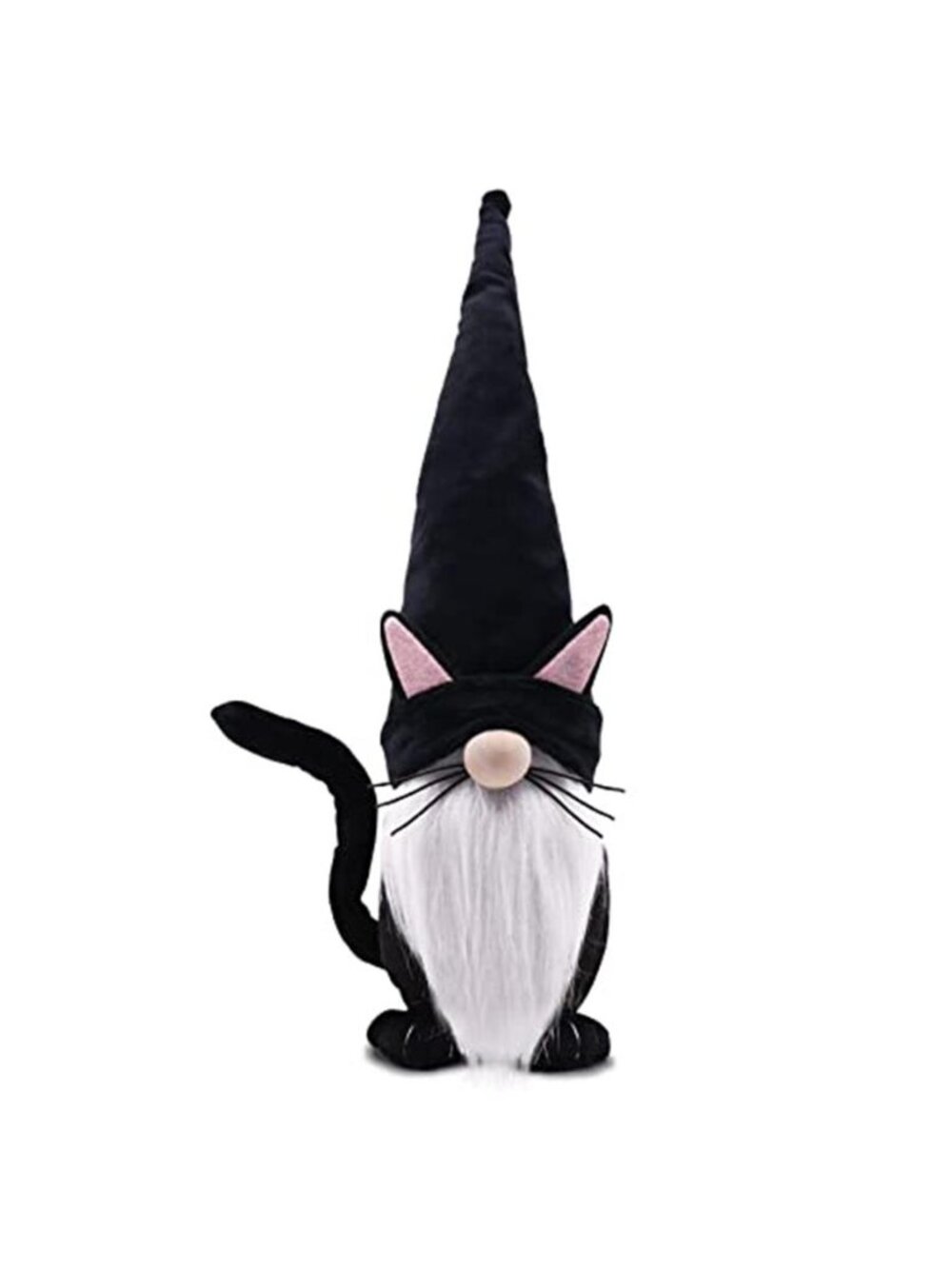 Black Cat Gnome Plush 13.5", Handmade Scandinavian Tomte